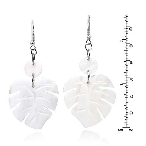 AeraVida Enchanting Nature Summer Leaf White Kabibe Shell Dangle Earrings | Boho Style Sterling Silver Dangle Earring for Women | Jewelry Gift3