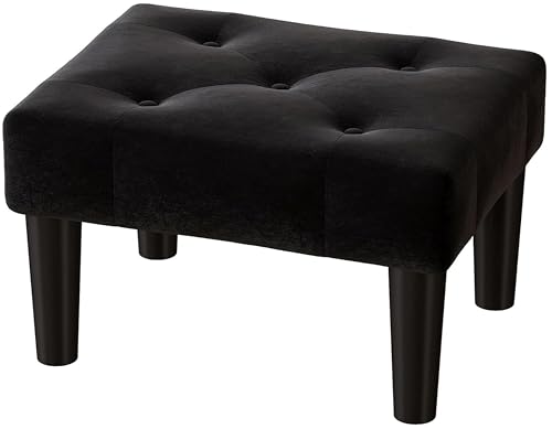 Image of Footstool Ottoman, Wood Legs, Velvet Soft Foot Stool Ottoman, Sofa Footrest Additional Seating for Living Room, Office, or Entryway (Black)