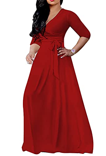 Image of LightlyKiss Plus-Size Maxi Dresses for Women African Summer 3 /4 Sleeves Beach Sundress with Pockets