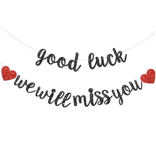 BEISHIDA Black Good Luck We Will Miss You Banner Pre-Strung Glitter Retirement Party Sign Garland Going Away Farewell Party Decorations Graduation Party Supplies (No DIY