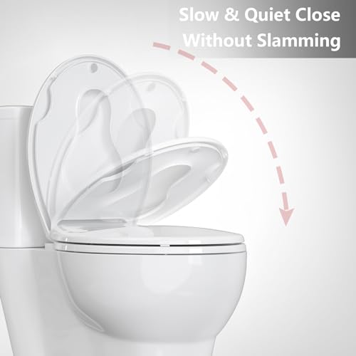Round Toilet Seat with Built-in Toddler Seat for Easy Potty Training – Slow Close Feature,Easy Install and Clean, Perfect for Both Adults and Children,White