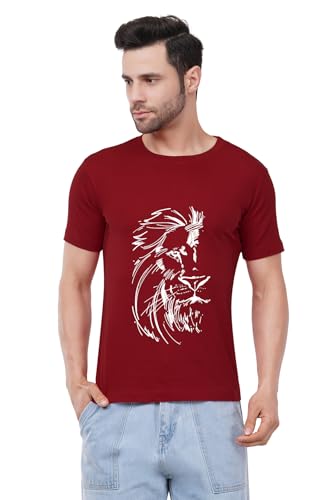 Image of Caseria Men's Cotton Printed T-Shirt -Lion Face | 100% Cotton | Half Sleeves | Regular Fit | Printed | Round Neck | Graphic T Shirt