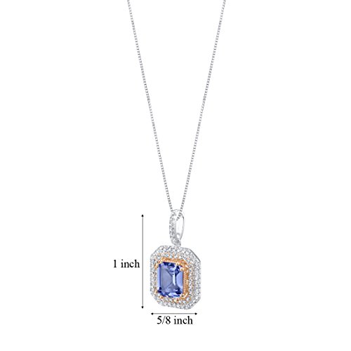 PEORA Simulated Tanzanite Pendant Necklace for Women 925 Two-tone Sterling Silver, Elegant Octagon Shape 4 Carats 10x8mm, with 18 inch Chain - Image 3