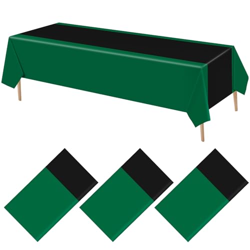 VitalCozy 3 Pcs Plastic Disposable Tablecloths, Dark Green, Black