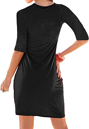 LEIYEE Womens Summer Casual Half Sleeve Empire Waist Loose Swing Pleated Modest Work Tunic T Shirt Dresses2