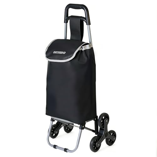 Carro de la Compra 6 Ruedas, Carrito Compra Plegable de Aluminio con Bolsa Oxford Desmontable, Carro Compra para Subir Escaleras (Negro, 23L)
