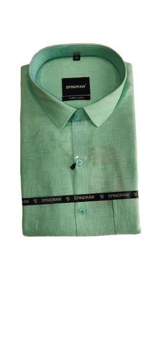 Image of Spindraw Pure Linen Casual Shirt, Mint Green, Classic Collar, Regular Fit, Button-Down Closure