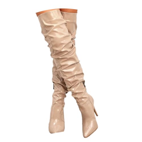 ticticlily Femmes Mode Stiletto Cuissarde Boots Fermeture Éclair Botte Hautes Talons Bottes Longue D Abricot 42 EU