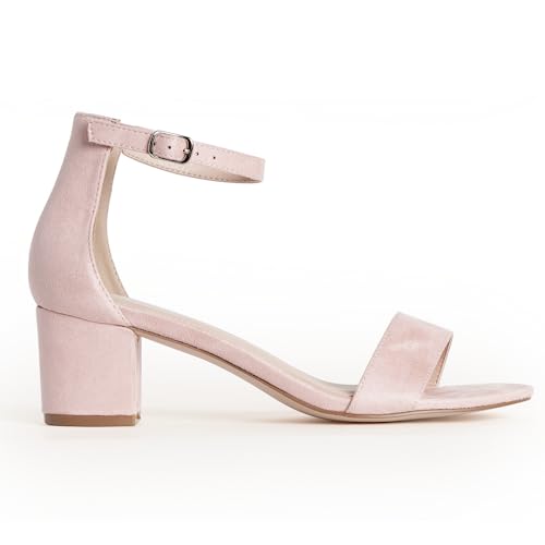 Image of J. Adams Daisy Heeled Sandals - Ankle Strap Low Block, Open Toe Dress Pumps, Chunky Heels - Dressy Shoes for Women - Bridal, Wedding, Summer Sandals