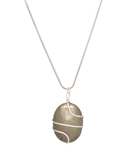 Blessfull Guérison Reiki Énergie Spirituelle Pierre Précieuse Médaillon Bijoux Forme Ovale Pyrite Pierre Fil Wrap Collier Pendentif Cover