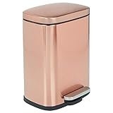 mDesign 1.3 Gallons Rectangular Small Step Trash Can Wastebasket, Garbage Container Bin for Bathroom, Powder Room, Bedroom, Kitchen, Craft Room, Office - Removable Liner Bucket, Hands-Free - Rose Gold