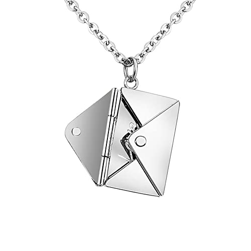 Azusa Sun Envelope Necklace for Couples Personalized Envelope Locket Necklace for Women Love you Pendant Memorial Necklace Mothers Day Valentines Day Anniversary Birthday Gift - Silver