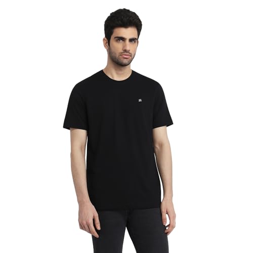 Image of Raymond Men Regular Fit Solid Pattern Pure Cotton Crew Neck Half Sleeve Casual T-Shirt
