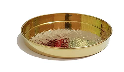 Pure Source India Brass Hammered Design Thali Set ,Brass , 1 Piece
