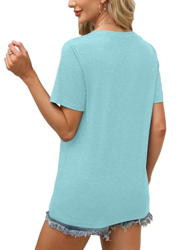 Image of WEESO Womens Tops Summer Short Sleeve V Neck Blouses Business Casual Loose Fit Tshirts Trendy Fashion Outfits
