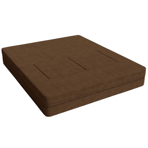Image of Rosebell | 5x6 Ft C-Type Sofa Cum Bed | Jute Fabric with Washable Cover | Two Seater with Two Pouffe for Living Room & Office | Brown Color