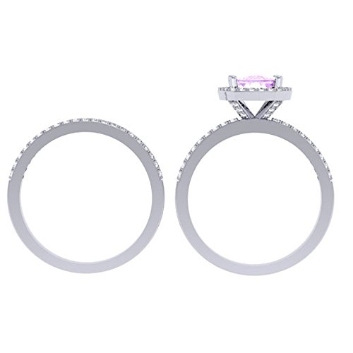 Dazzlingrock Collection 10K Solid Gold 7mm Cushion Cut Amethyst & Round White Diamond Halo Wedding Ring Set4