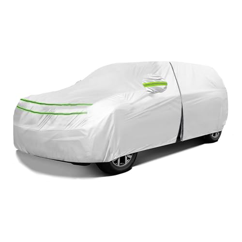 QUYDDC All Weather Universal Car Cover, Waterproof Snow Proof UV Proof Scratch Proof Bird Droppings Proof with Driving Cab Zipper, Fit for SUVs Body Length 191' to 200' - Silvery