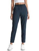 CRZ YOGA Women's Stretch Casual Lounge Sweatpants 27" with Pockets-Lightweight Travel Drawstring Athletic Workout Track Pants True Navy Large