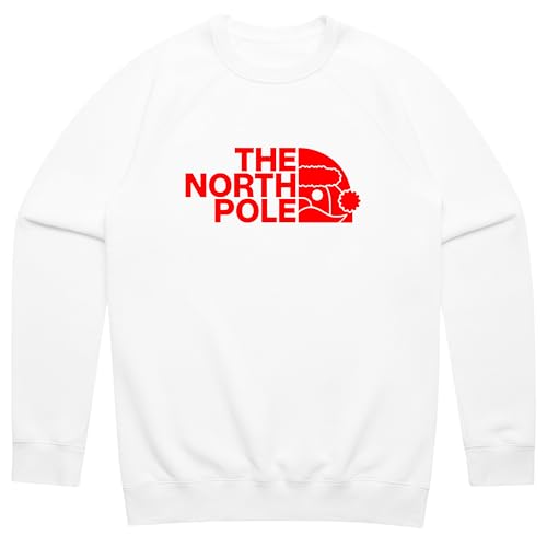 Image of The North Pole Christmas Jumper Sweatshirt - Hand Screen Printed UK - Ringspun Crew Neck Christmas Sweater (S, White + Red)
