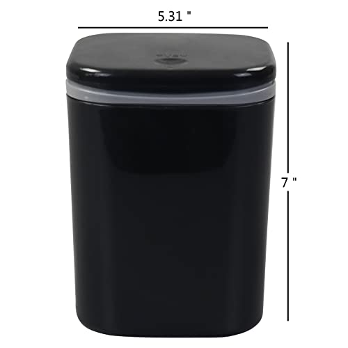 Image of 0.5 Gallon Tiny Desktop Push-Button Trash Can, Black | Mini Wastebasket, One-Touch Pop-Up Lid, Slim Footprint, Vanity Office Bedroom Countertop Storage