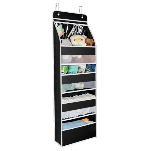 Image of Univivi 5-Shelf Over Door Organizer Baby Door Wall Mount Storage with 3 Small PVC Pockets and 4 Large Pockets Ideal for Baby Stuff, Toiletries and Sundries