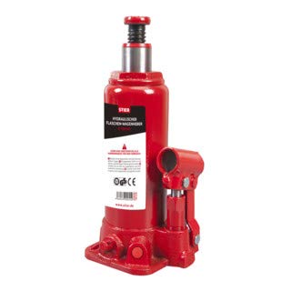 STIER Hydraulik Flaschen-Wagenheber, hohe Belastbarkeit von bis zu 2 Tonnen, mit langem Pumphebel, Car-Jack, Hubhöhe bis 345 mm, geschweißter Flaschenwagenheber, kompakt