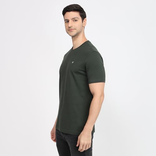 Image of Raymond Men Regular Fit Solid Pattern Pure Cotton Crew Neck Half Sleeve Casual T-Shirt