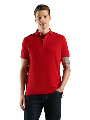 Image of Tommy Hilfiger Solid Regular fit Cotton Polo t-Shirt