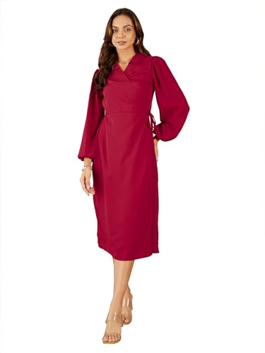 Robe portefeuille midi en polyester silhouette sublimée sans pli