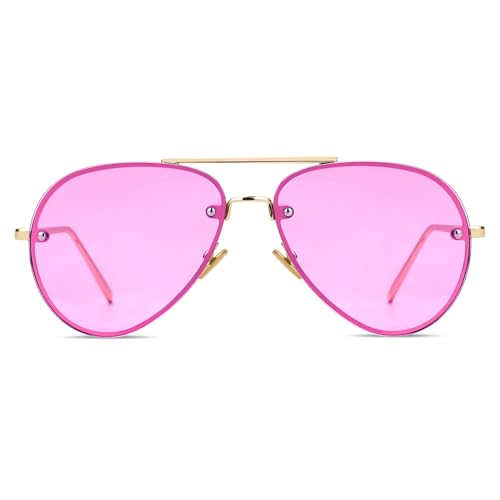 Image of Xpectrum Classic Double Bridge Metal Aviator Sunglasses for Women Men Trendy Retro UV400 Rimless Sun Glasses