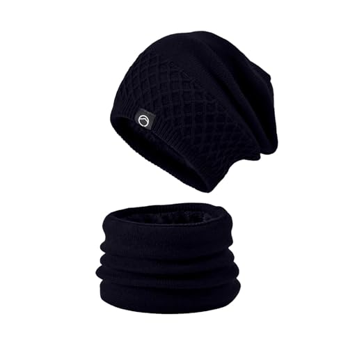 Hatt och halsduk 2 st set huva skidor över vindtät plysch huva luddig skidåkning vinter justerbar kvinnor män hatt handskar, Svart, one size
