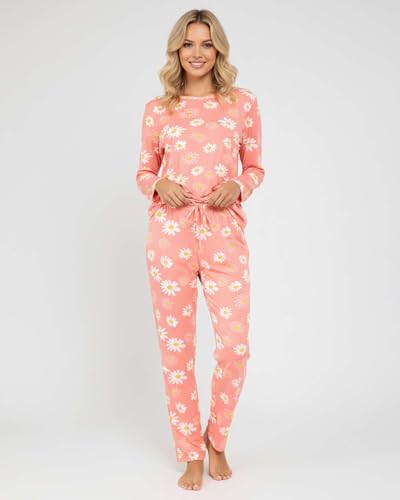 Image of Real Essentials 2 Pack: Women's Long Sleeve Pajama Sets - Soft Comfy 2 Piece PJ Set Matching Ladies Sleepwear (Plus Size)