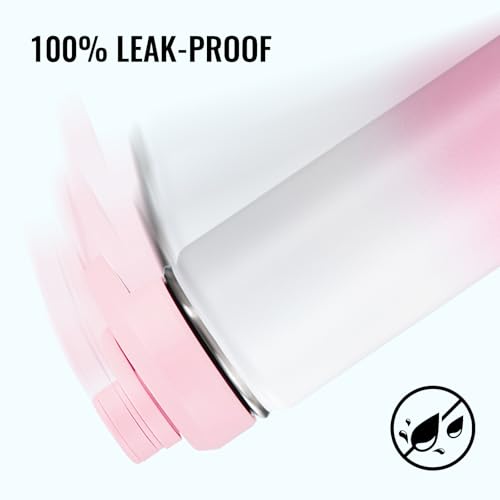 Image of Fijinhom Insulated Water Bottle with Handle, 304 Stainless Steel Water Bottles with Wide Mouth, Double Wall Vacuum Sports Water Bottle, BPA Free, Keep Cold and Hot, 24 Ounces, Strawberry Milk