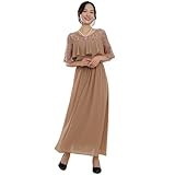 [EightSTAR Dress] パーティードレス 大きいサイズ ロング 大人 ゆったり 結婚式ドレス お呼ばれ Aライン 袖あり 体型カバー ぽっちゃり 上品 20代 30代 40代 妊婦 (JP, アルファベット, S, ベージュ)