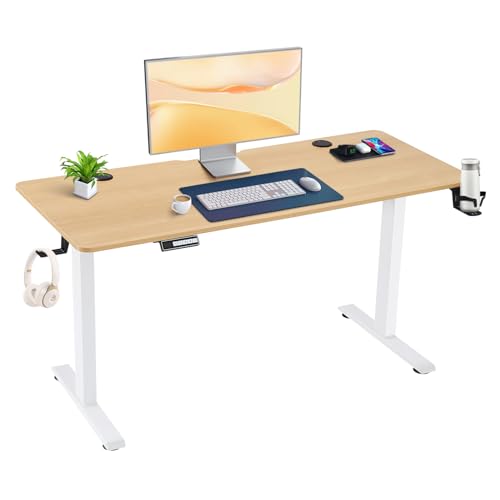 Karyeff Electric Standing Desk,Electric Height Adjustable Desk with 160x70cm Splice Board,Sit Stand Desk with Memory Controller,Computer Desk for Home Office (Wood, 160 x 70cm)