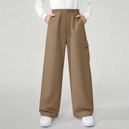 Wide Leg Pants Kids Cargo Sweatpant Boys Girls Baggy Pants Fleece Joggers Elastic Waist Pant Casual Workout Trouser3