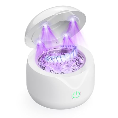 MICTUL Ultraschallreinigungsgerät, 45kHz Dental Pod Ultraschallreiniger für Zahnersatz, Zahnspange, Aligner, Zahnschiene, Prothesen, Schmuck, 25W Tragbare Ultrasonic Cleaner mit 2 Modi, 200ML, Weiß