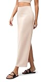 ODODOS Modal Soft Maxi Skirt for Women, Back Slit High Waist Casual Long Pencil Skirts, Beige, Large