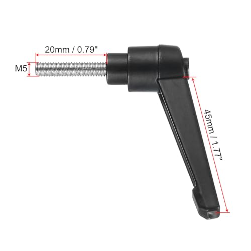 Image of uxcell Adjustable Clamping Lever Handle M5 x 20mm Metric 304 Stainless Steel Male Threaded Stud Hand Knobs Push Button Ratchet Rotating Screw Handles Bolts with Locking Lever Black
