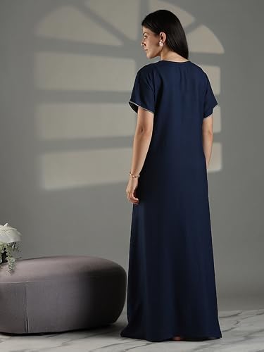 Image of 9shines Label Stylish Alpine Nighty Maxi for Women | Full Length Trendy Nightgown | Premium Nightdress | Nightwear | Heavy Embroidery Nighty with Pockets(2891)