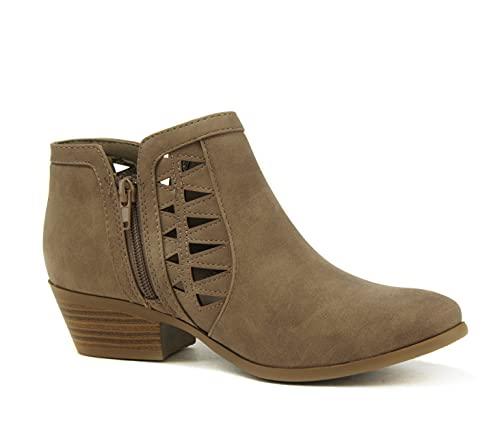 Image of Soda CHANCE Womens Perforated Cut Out Stacked Block Heel Ankle Booties (Wide Fit Available)
