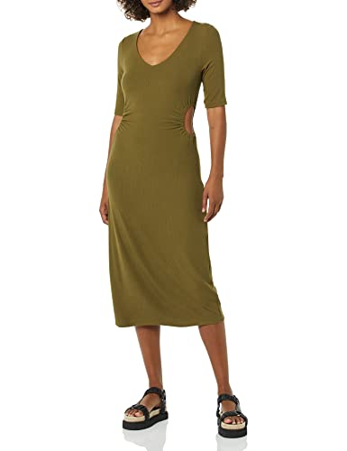 Image of Amazon Essentials Women's Fine Rib V Neck Side Cut-Out Midi Dress (Previously Daily Ritual)