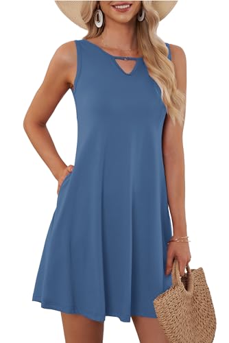 Image of AUSELILY Summer Dress for Women 2025 Casaul Sleeveless Sundress Loose Beach Cover up Swing Dresses with Pockets