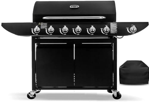 6+1 Gas Burner Garden Grill BBQ Barbecue Side Burner & Storage - Black + Cover