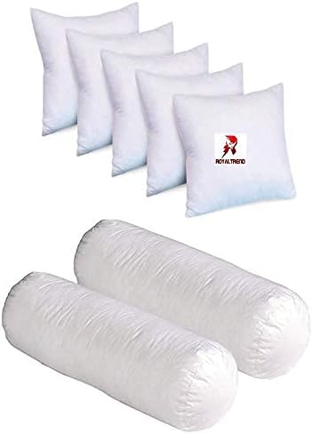 New Microfibre Shell Diwan Set of 5 Cushion (16x16-inch) and 2 Bolsters (16x32-inch) Set for Bedding/Sofa (White)