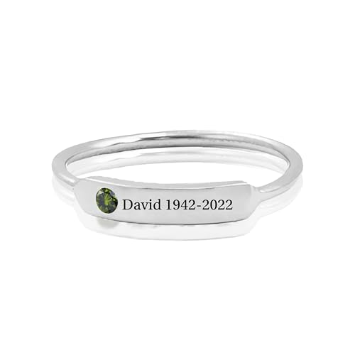 Personalized Birthstone Name Memorial Ring, Custom Engraved Memorial Jewelry For Women Men, Birthday Gifts