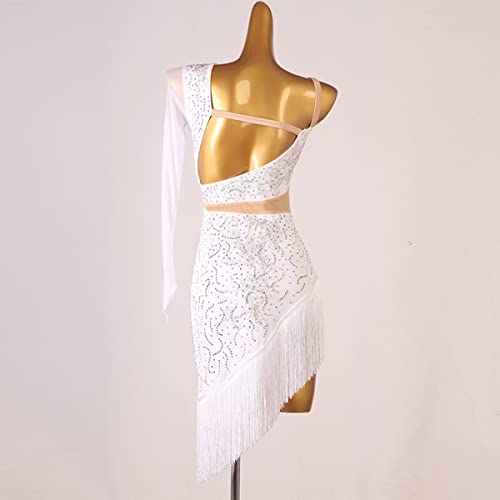 Foto von kzytamz Lateinisches Tanzkleid Damen Fransen Latein Tanzkleider für Frauen Weißes Latein Turnierkleid Ballsaal Rückenfrei Salsa Samba Rumba ChaCha Kostüm Geschenke für Frauen (S,White)