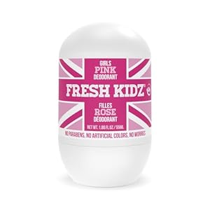 Fresh Kidz Roll On Deodorant for Kids and Teens – Baking Soda and Aluminum-free 24 Hour Protection for Sensitive Skin – Girls “Pink” 1.86 fl.oz.