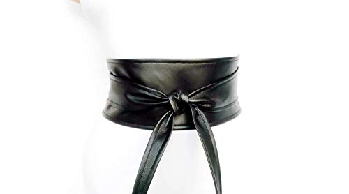 Black Obi belt Real Leather wrap belt Wedding Women's belt Waist cincher belt2